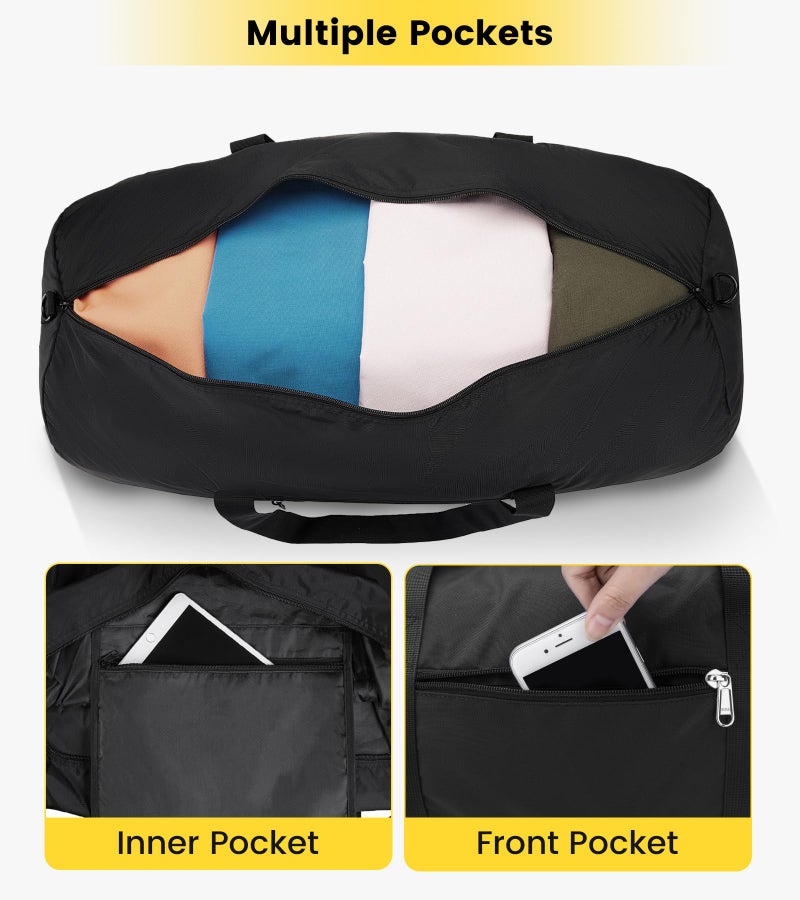 Vorspack Duffel Bag 28 Inches Foldable Lightweight Gym Bag with Inner Pocket for Travel Sports - Black - Image 3